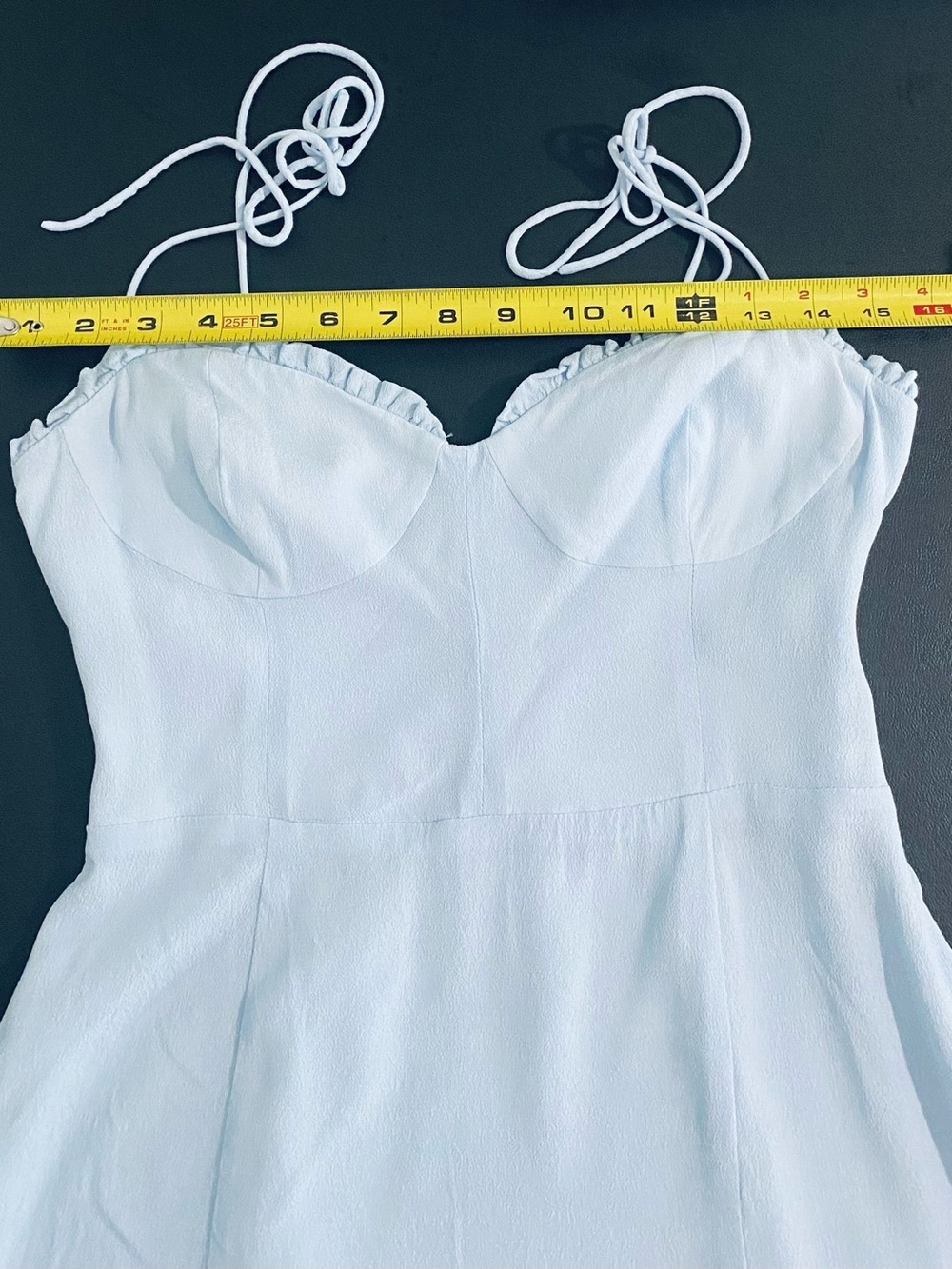 Aritzia Wilfred Fable Light Blue Corset Babydoll Smocked Mini Dress Size 8 - Picture 5 of 11